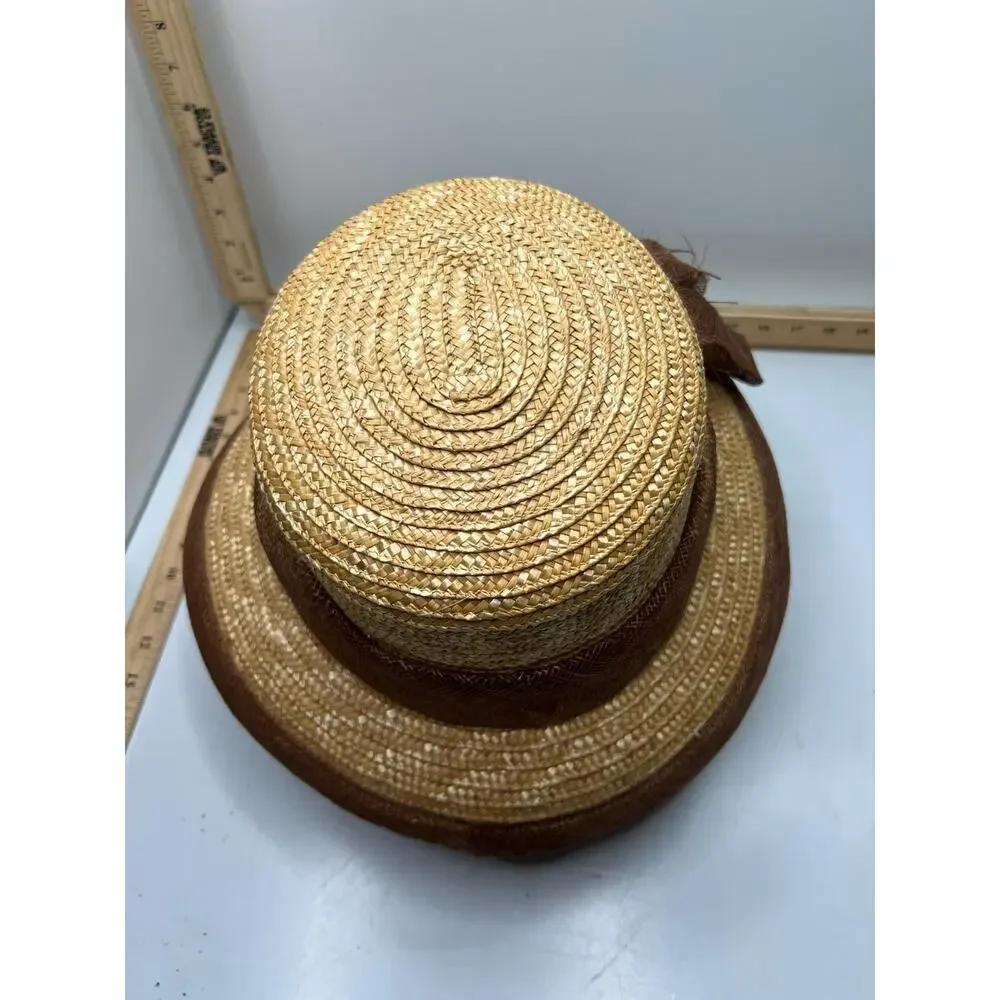 Floppy Sun Hat Women's Tan Brown Straw Mesh Metallic Bow Casual Summer Church